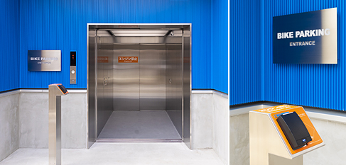 バイクパーキング専用ゲートを設け、入退館はセキュリティカードによって制限！（バイクパーキング専用エレベーター付き）