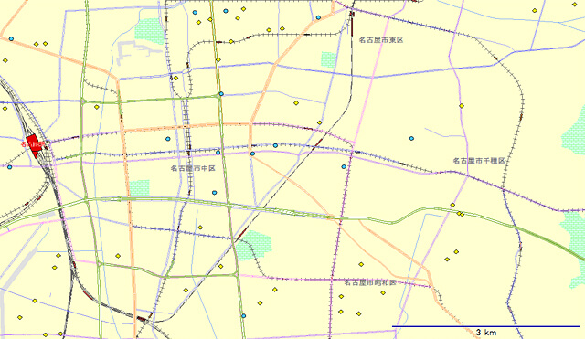 Figure 5 Distribution of indoor rental storage and container storage around the central commercial district of Nagoya